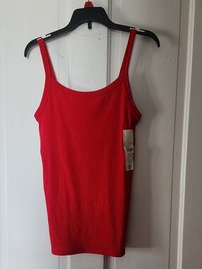 No Boundaries Bright Red Ribbed Scoop Tank
